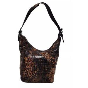 Brown Tones Faux Alligator Leather Look Cloth Handbag